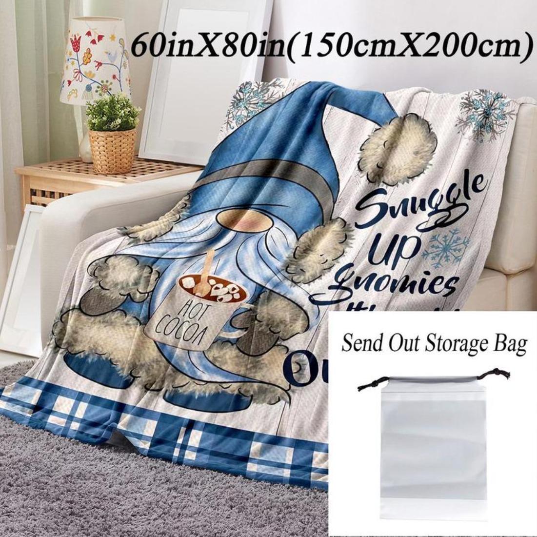 Christmas Gnome Pattern Blanket, 1 Count Soft and Comfortable Air-conditioned Room Flannel Throw, Warm Nap Blanket for Home & Office "Halloween gift Dream Weave Home "