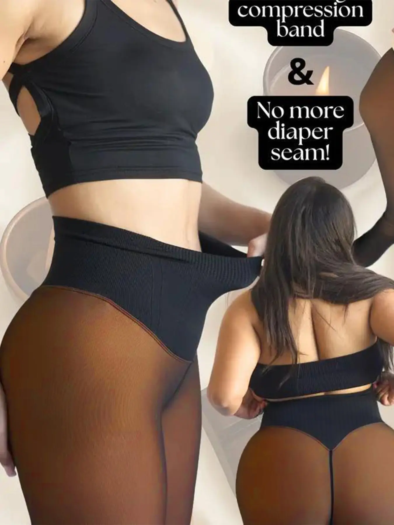 High-Waisted Transparent Peach Butt Thigh-High Leggings, Thin Material, All-Seasons Wear, European & American Style, Trendy Design, Fashion