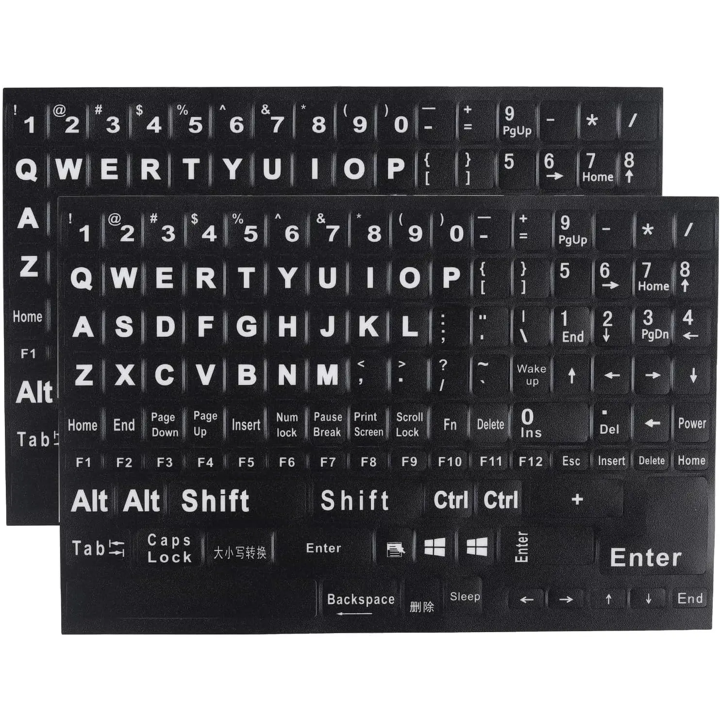 2 Pack English Keyboard Stickers Big Letter Full Set (120 Pcs),  PC  Laptop Desktop Keyboard  English Keyboard Stickers, Black Background with White Lettering