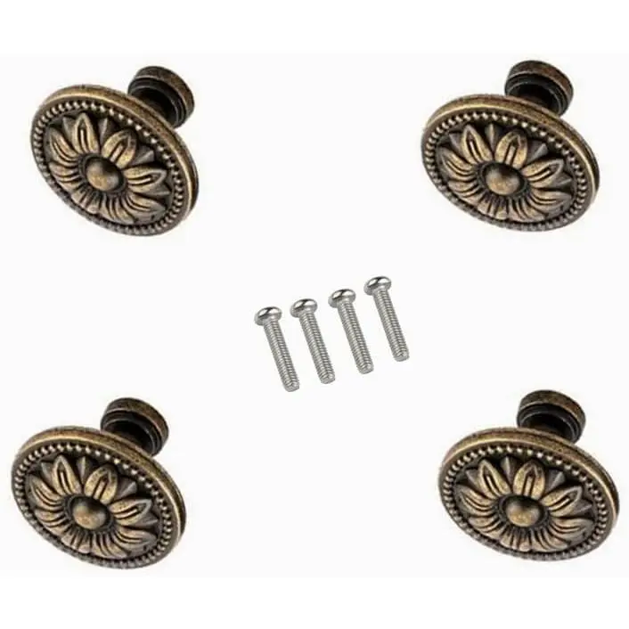 Pull Handle Metal Flower Shape Cabinet Drawer Door Knob Bronze Tone Pack of 4