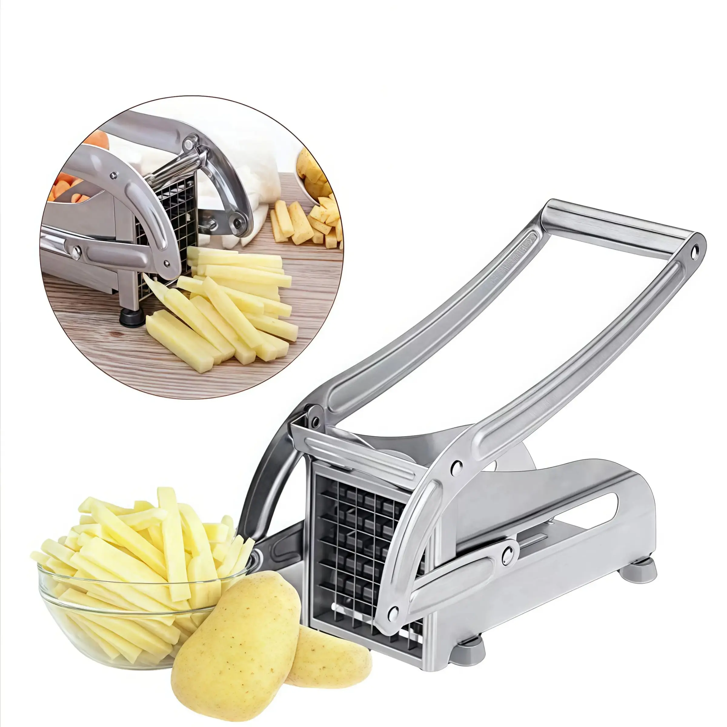 Manual Stainless Steel Vegetable Slicer, Durable Vegetable Slicer - 430 Grade Square Blade Potato Cucumber Slicer, Multi-functional, Suitable for French Fries, Salad Making, Home and Restaurant Use, Sturdy Construction, Compact Design