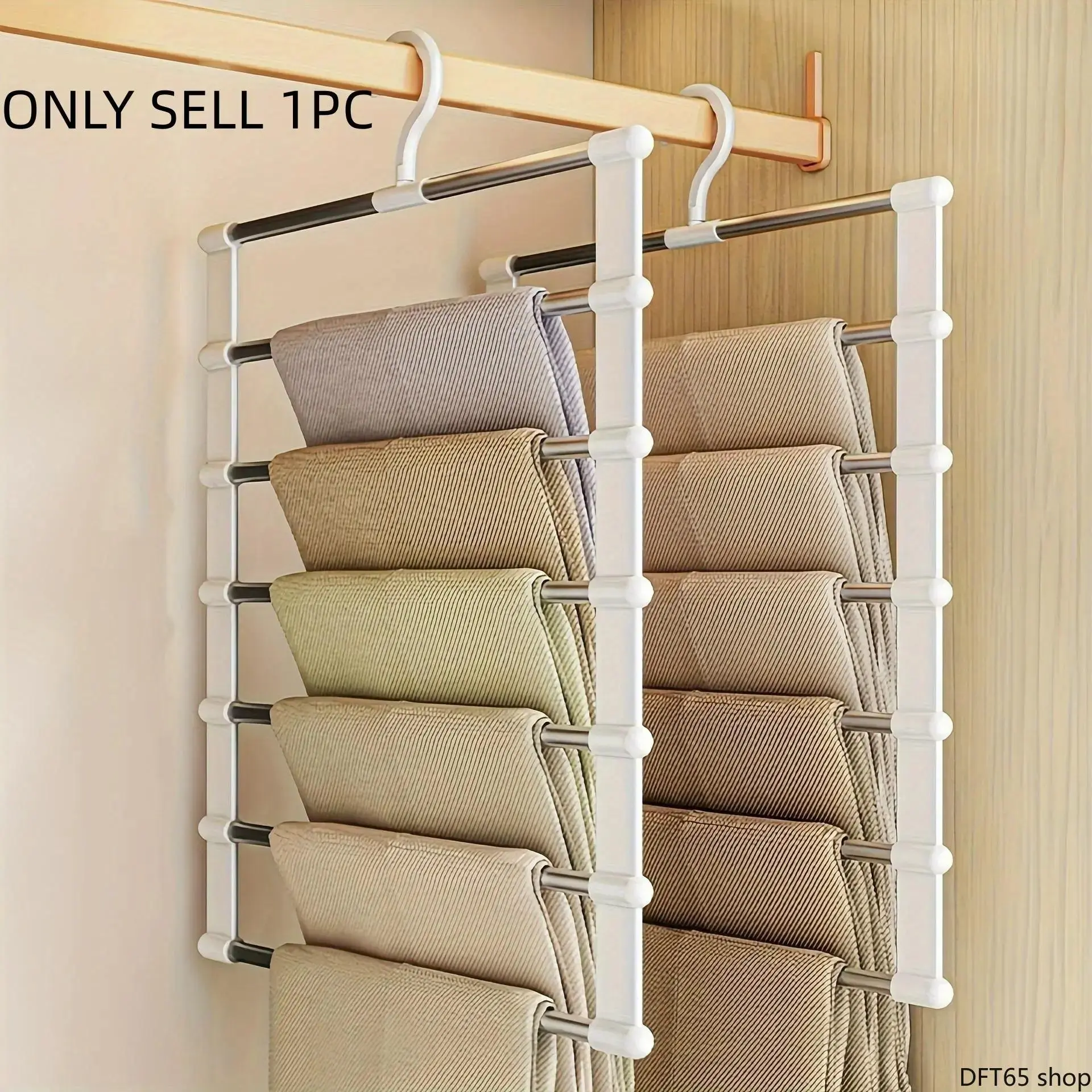 Multi Layer Foldable Stainless Steel Pants Hanger Anti Slip Groove Rust Resistant Polished Frame Vertical Stack Layout Space Saving Build For Wardrobe Trouser Clothing Neat Classification Storage Organizer