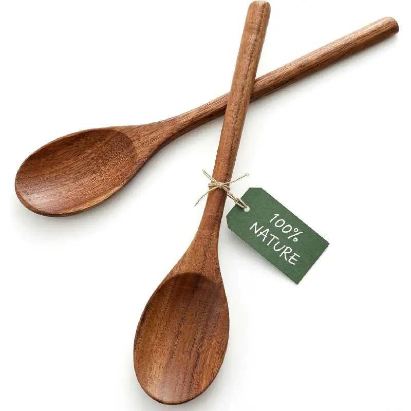 2PCS Natural Grain Acacia Wooden Spoons Set - 12in Large Stirring & Mixing Utensils with Comfort Handles for Nonstick Pots, Durable Home Kitchen Tools, Ideal Gifts for Cooking Enthusiasts