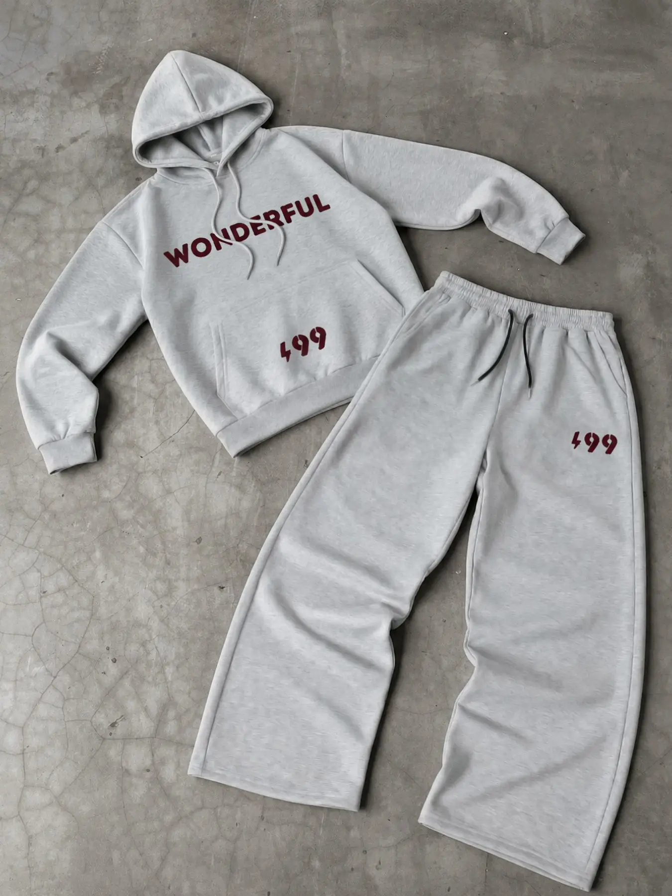 Oversized 2 Piece Hoodie and Wide Leg Sweatpants Set | Cozy Fleece Lined Streetwear Tracksuit with Burgundy Letter Graphic for Casual Daily & Airport Outfits