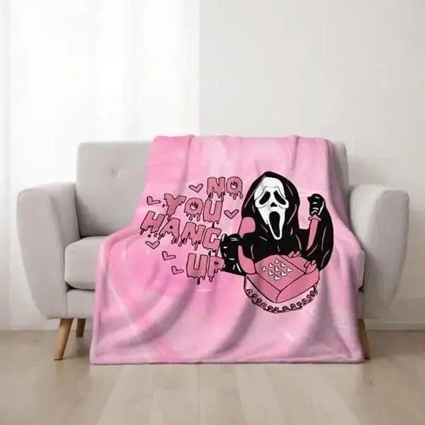 Ghostface Halloween Throw Blanket, No You Hang Up Horror Movie Character Blanket, Serial Killers Flannel Blanket, Spooky Fall Halloween Blanket, Suitable for Bed, Sofa, Bedroom, Library, Travel, Funny Halloween Gifts for Family and Friends.