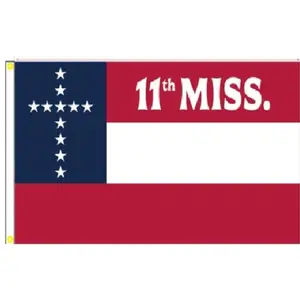 1-piece pack, available in multiple sizes, No. 11 Mississippi Confederate Civil War Flag Banner - made of heavy-duty polyester material, featuring red and blue stars with white stripes, and a Mississippi Confederate state emblem with a metal ring, suitabl