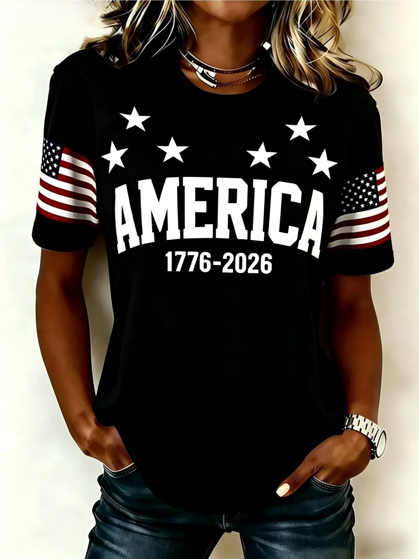 USA Independence Day Tee Patriotic Unisex Casual Loose Fit Short Sleeve Round Neck Summer T-Shirt Tops