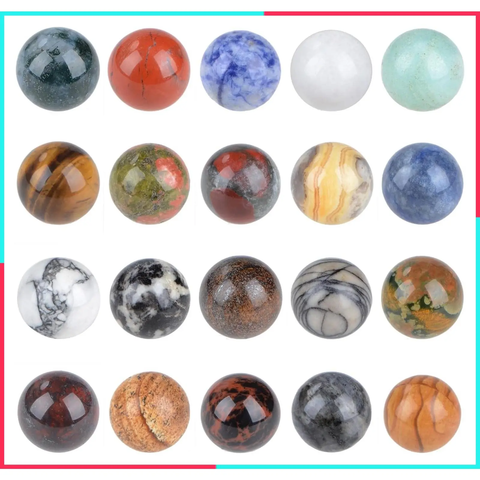 16mm 20pcs Natural Gemstone Polished Spheres Healing Crystal Balls Mineral Collection Decoration Kit