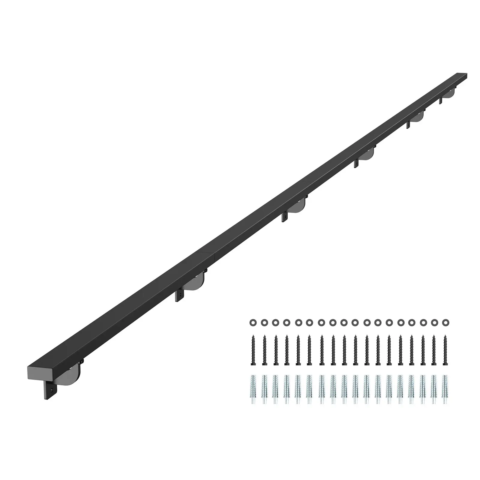 VEVOR Aluminum Alloy Wall-Mounted Stair Handrail, 15ft Black Indoor Use Industrial Look Rail, 250lbs Load Support, 6-Section Square Tube for Loft Porch Deck