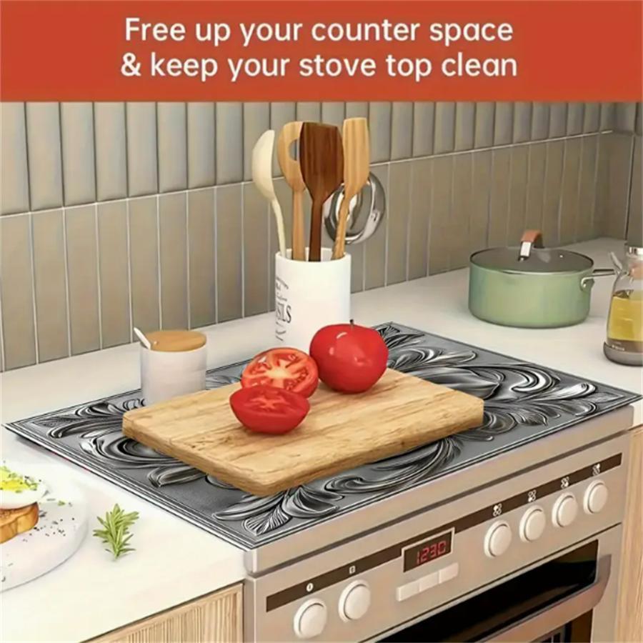 2DFlatFlower   Design Gas Stove Cooktop Panel Protector Cover, 1 Count  Heat & Scratch Resistant Stove Top Protectors, Multipurpose Cooktop Cover for Flat Top Oven