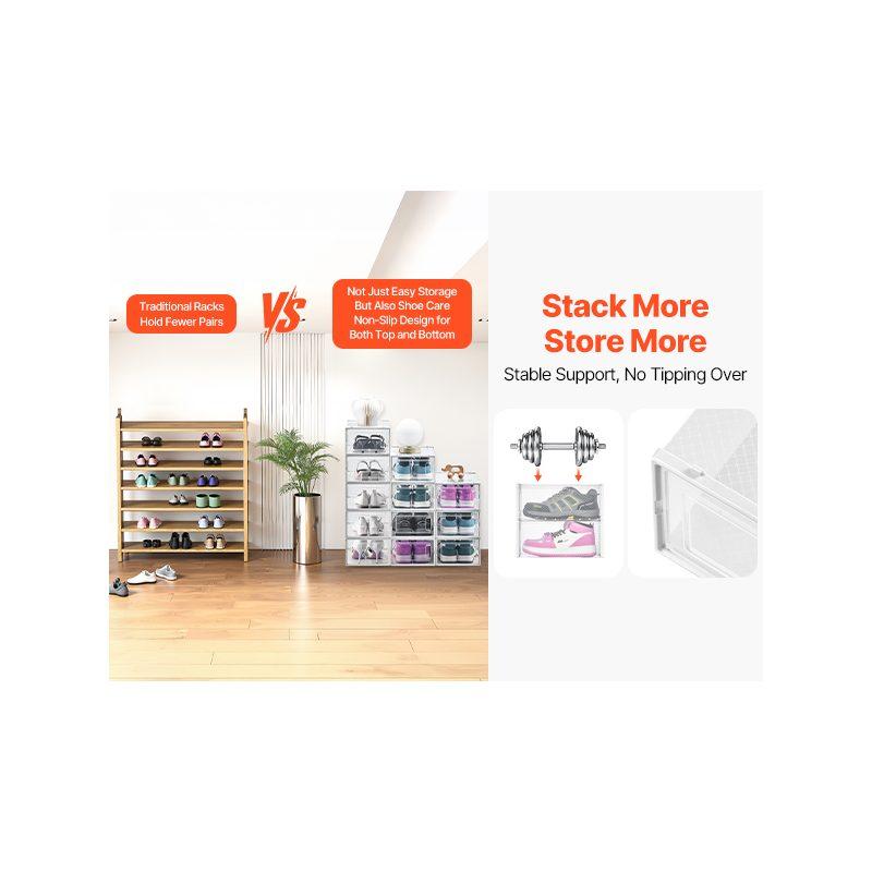 VEVOR Shoe Storage Boxes, 12 Pack Stackable Shoe Boxes Storage Organizers, Fit up to US Size 11, Plastic Modular Space Saving Sneaker Containers for Storing High Heels, Boots, and Hats, White Frame