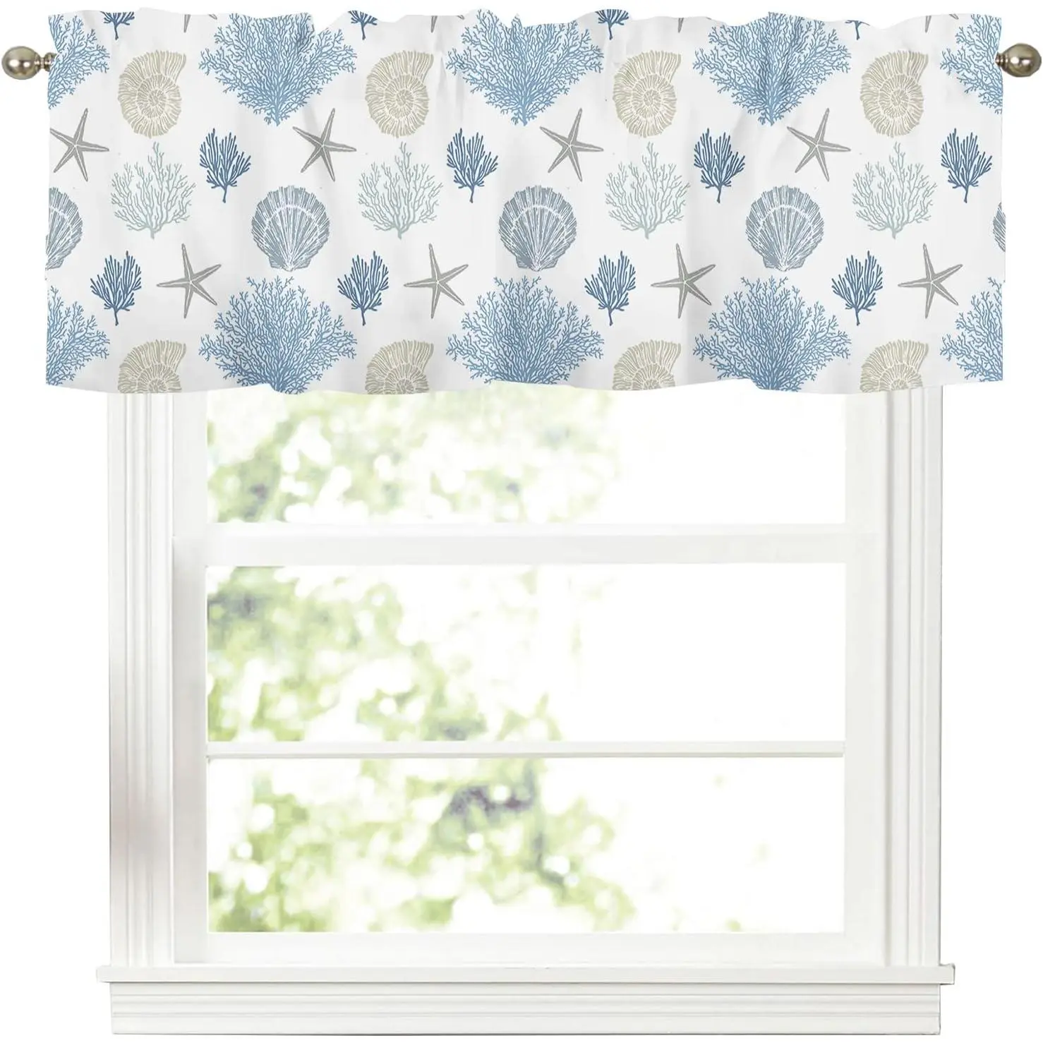 Summer Blue Nautical Valance Coastal Coral Curtains Valances for Windows | Spring Seaside Beach Starfish Kitchen Window Valance Short Half Rod Pocket Curtain for Living Room Bathroom Decor 54x18 Inch