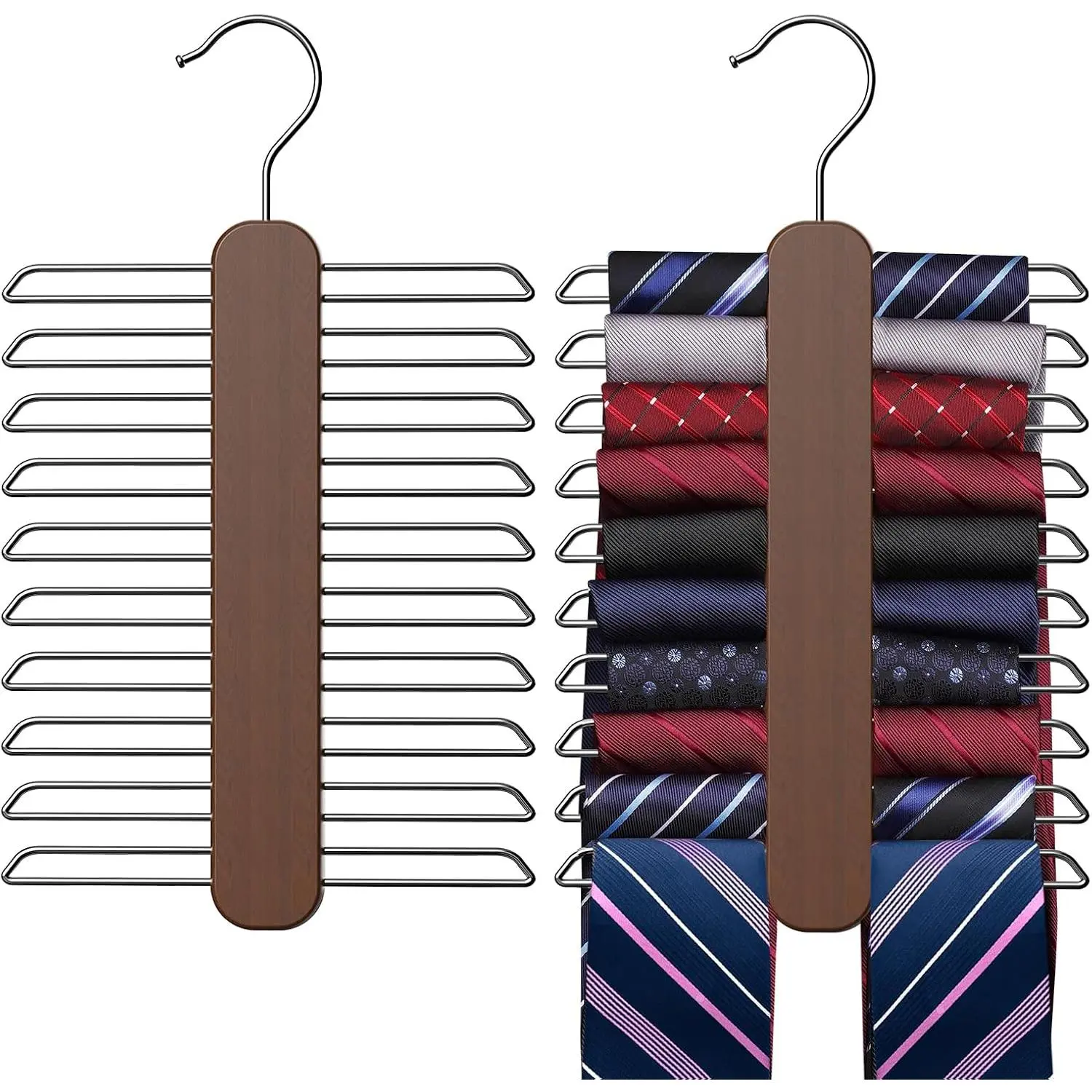 Tie Hanger,Tie Organizer for Closet 20 Storage Capacity,Wooden Necktie Organizer Tie Holder,360  Rotating Accessory Organizers for Tie,Belt,Scarf