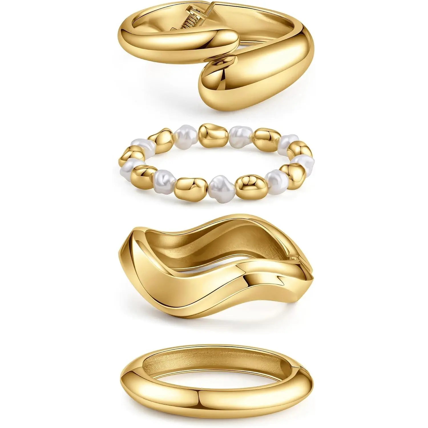 4 count Chunky  Bangle Bracelets for Women Trendy Wide Wrist Cuff Bracelets Stack Statement Bangle Fashion