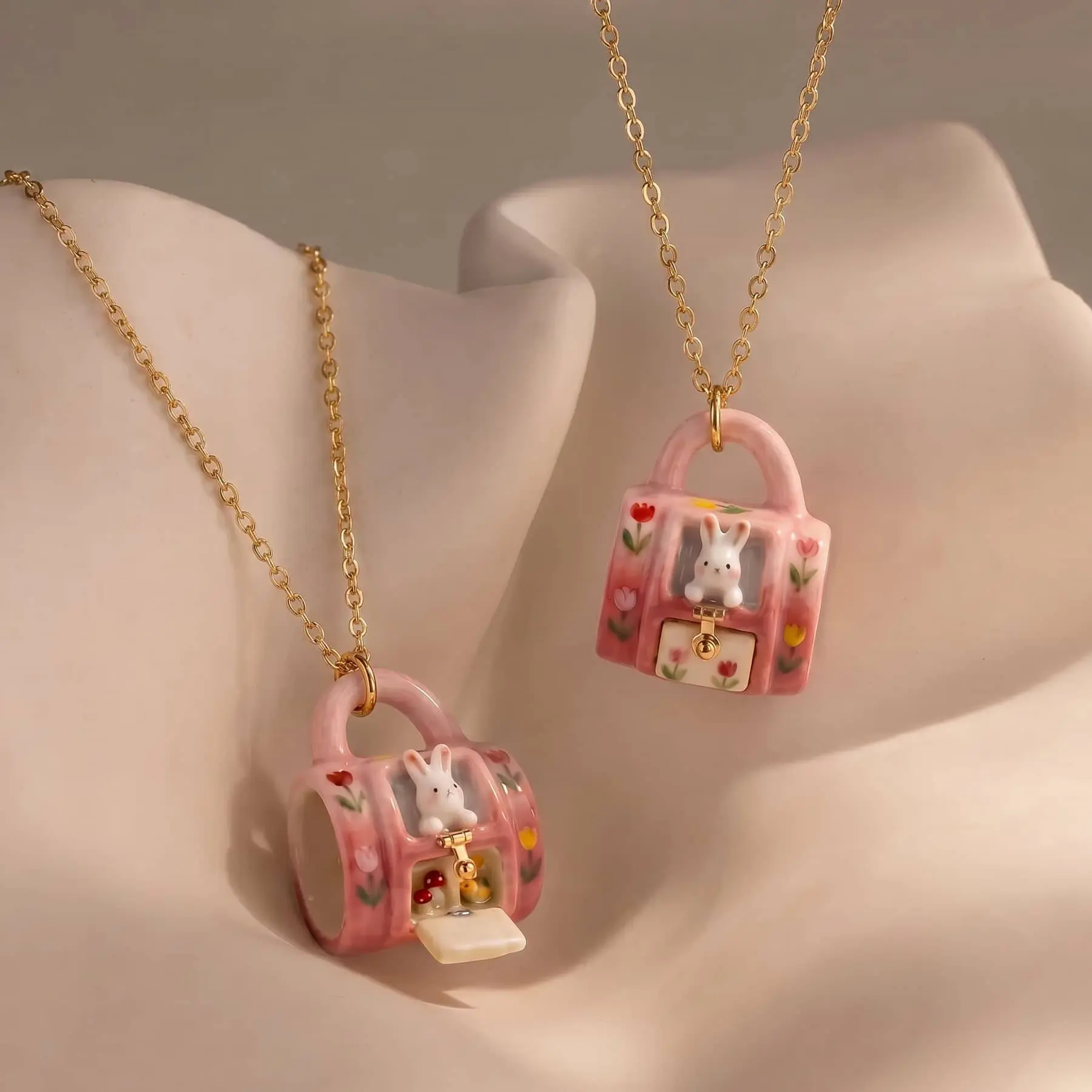 Jifeng Amazon Healing Series Miniature Scene Ceramic-Resistant Necklace Mug Design Cartoon Bunny Cat Girl