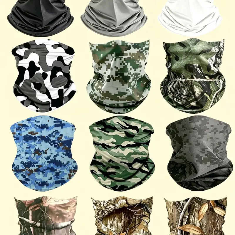 12-Pack Unisex Summer Outdoor Neck Gaiter, UV Protection Windproof, Ideal for Cycling Fishing Running Climbing, Quick-Dry Camouflage Scarf, Camouflage Neck Gaiters