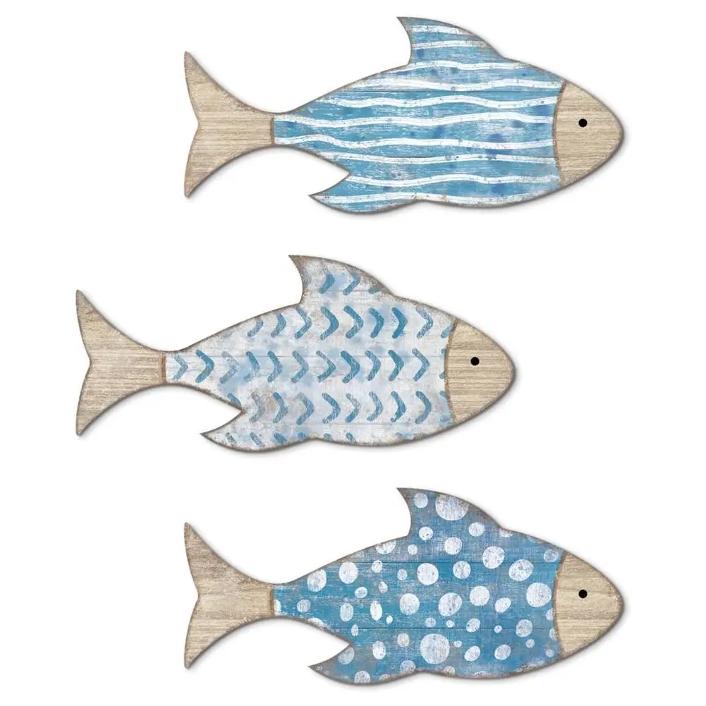 3pcs Wooden Fish Wall Decor Set, Handmade Ocean Style Wall Art, Decorative Artwork, Rustic Fish Hanging Ornament for Bedroom Bathroom Living Room, Unique Home Decoration Gift