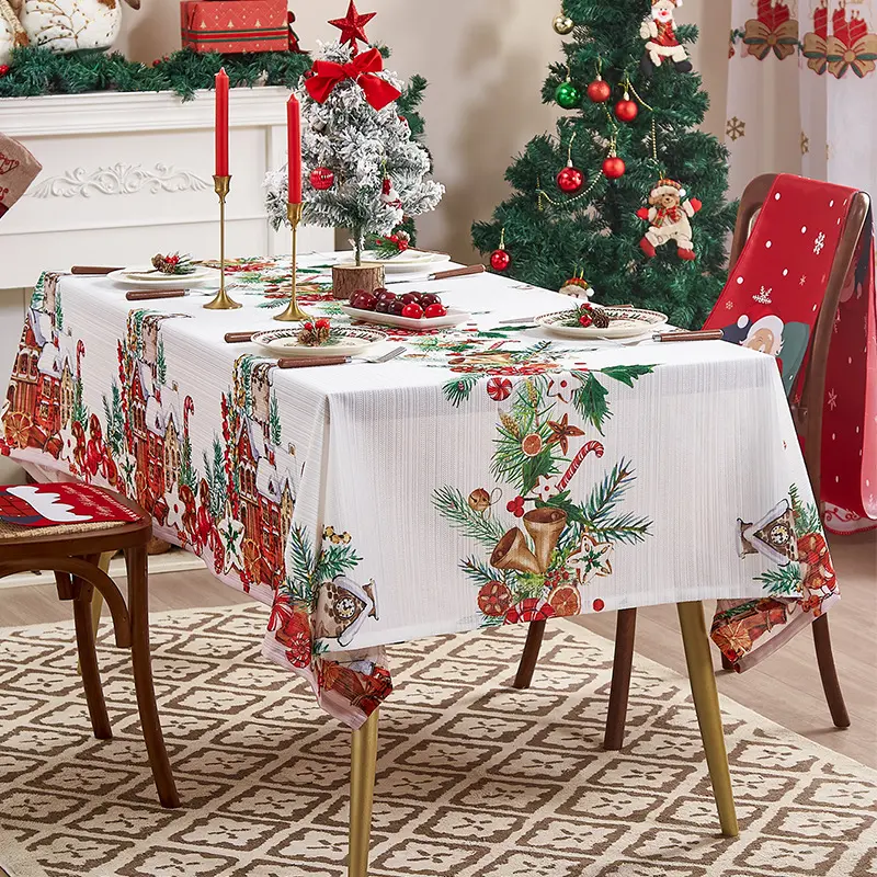 Vintage Plaid American-Style Rectangular Red Christmas Tablecloth, Red and Green Festive Decorative Table Cover, Easy Clean Table Mat