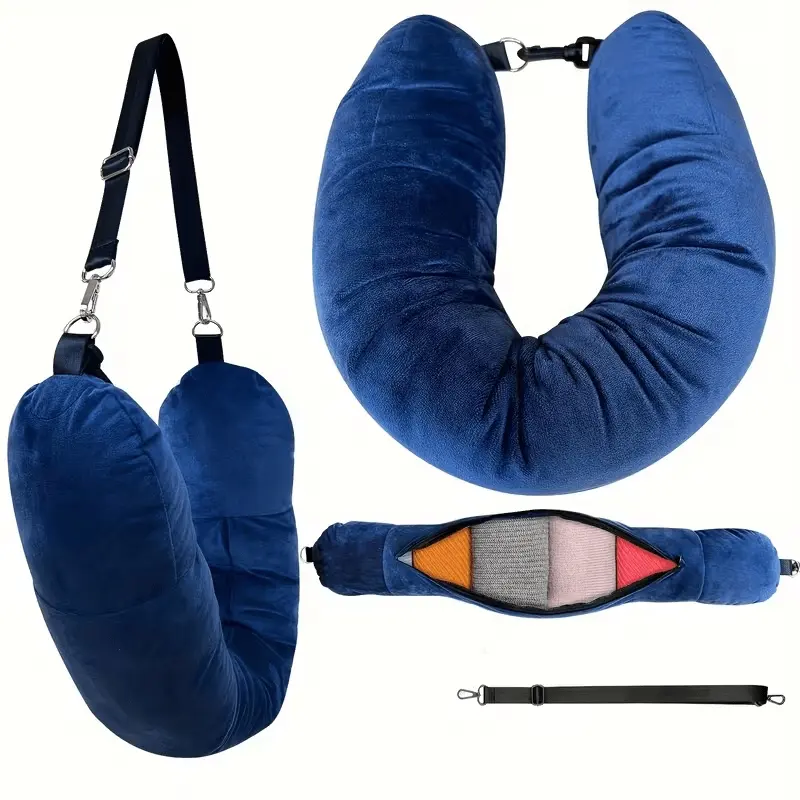 1/2pcs New Travel U-Shaped Pillow, Plush Neck Pillow Fillable with Clothes, Portable for Airplanes and Daily Use, Essential Travel Gear