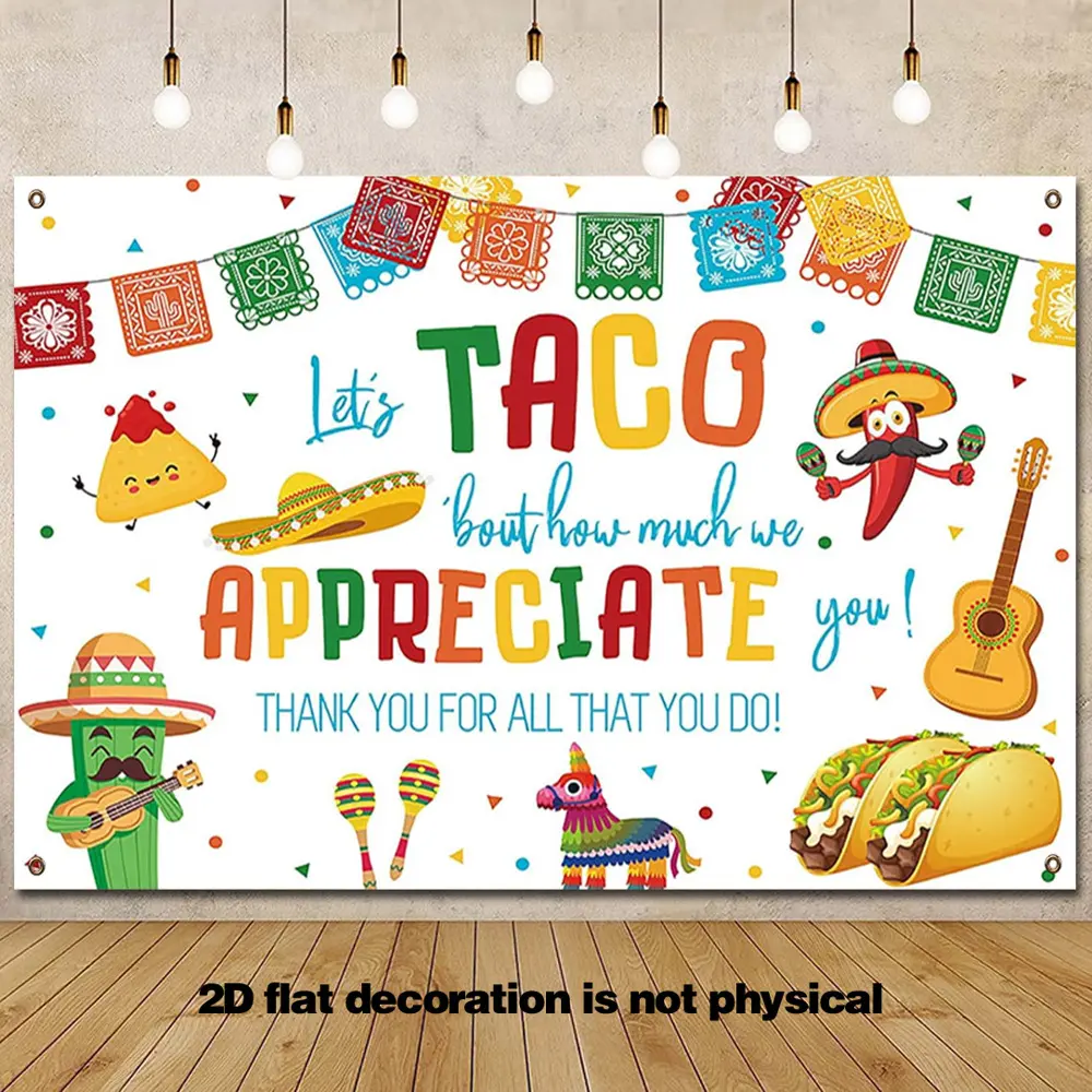 2D Flat Mexican Taco Fiesta Appreciation Theme HD-Printed Washable Polyester Backdrop, Soft Lightweight Foldable Banner for Workplace Appreciation Events, Parties, Portrait Photography (Home & Festive Party Supplies)