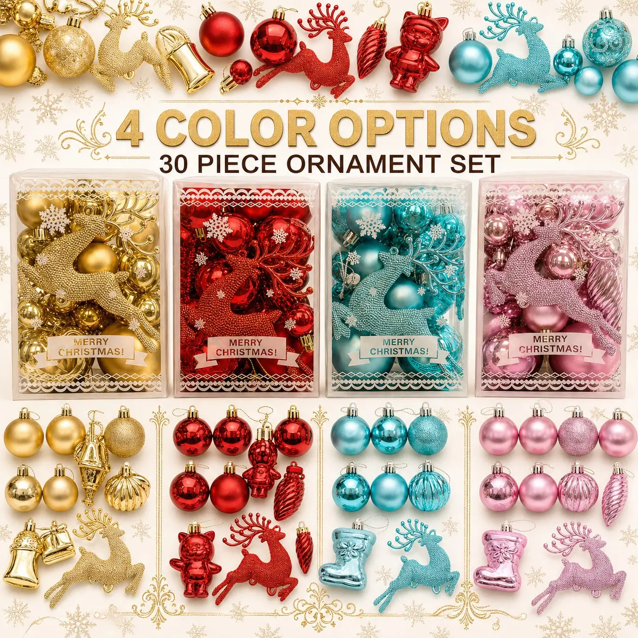 Christmas Atmosphere Full! 30pcs Glossy Ball Gift Set, Painted Hanging Balls Christmas Tree Ornaments, Festival Window Decor, Holiday Home Party Decorations
