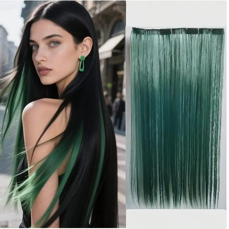 Extra Long 55.5cm One Piece Clip In Hair Extensions Long Straight Synthetic Hairpiece Easy Application For Daily And Festival Wear