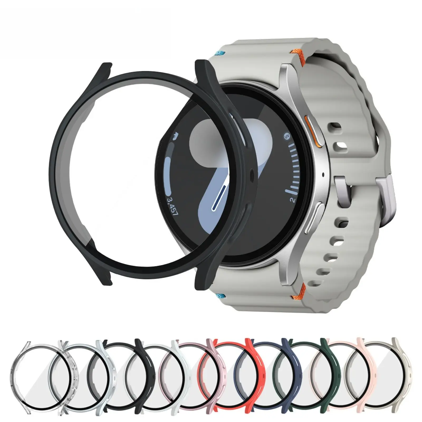 Clear Case with Screen Protector for Samsung Galaxy Watch   7 44mm 40mm 2-in-1 PC Hard Bumper Tempered Glass Film HD Anti-Scratch for Daily Sports