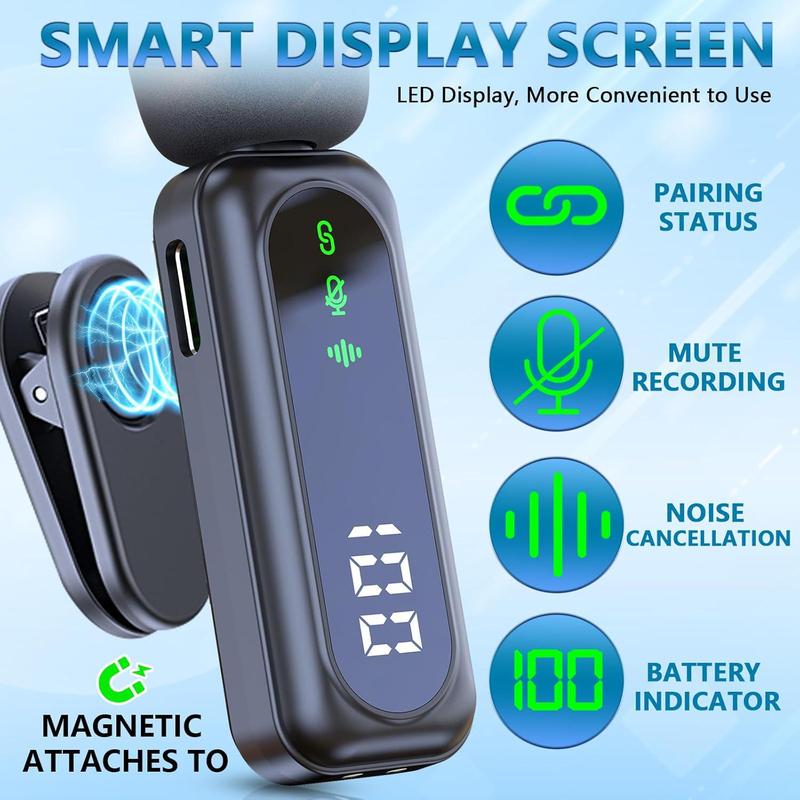Professional Dual Wireless Clip-on Microphone: Smart Noise Cancelling & Magnetic Clip, Up to14H Battery, Studio Sound for Video Recording, Interview, Podcast, Perfect for TikTok, YouTube, Vlog, Usb Streaming Mic