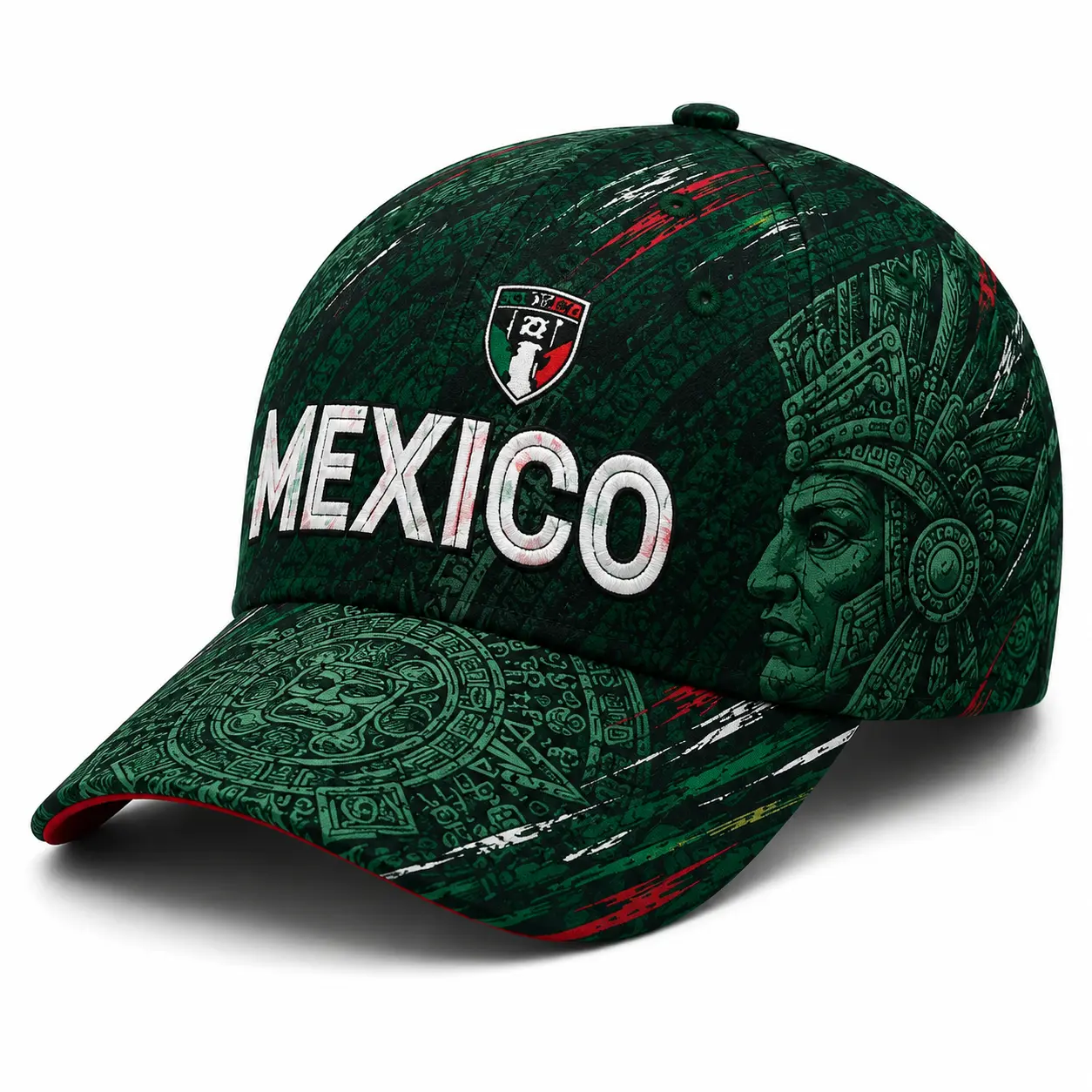 Mexico Aztec Print Baseball Cap Adjustable Snapback Hat, Curved Brim Unisex Dad Hat, Mexican Flag Streetwear Cap for Men Women,sooners baseball,stylish golf,nets fan, football supporter ,raptor printed hat,official soccer,unisex summer,classic baseball
