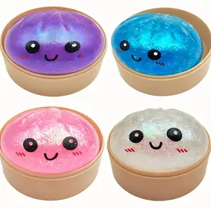 Dumpling Squishy Rui Rui Fidget Toy, Soft TPR Squeeze Toy with Mini Steamer Basket, Lovely Facial Patterns Unisex Daily Stress Relief Decoration, Summer Holiday Gift for Kids