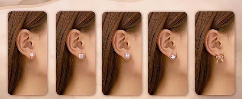 10 Pairs Golden Ear Clips Set for Women Girls Cubic Zirconia Dangle Imitation Pearl Bow Flower Butterfly No Piercing Earrings Jewelry Gifts