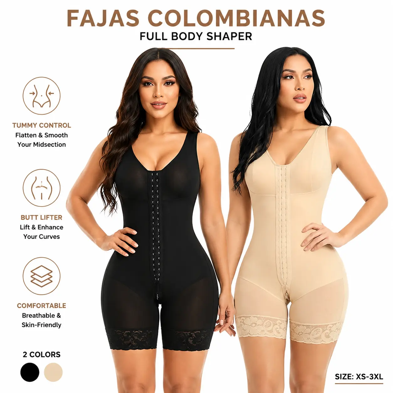 ZGQNBelle Women Fajas Colombianas Shapewear Adjustable Tummy curve Control Full Body Shaper Post Surgery Bodysuit Butt Lifter with Zipper Crotch sohochic