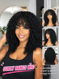 14-Inch Bangs Short Synthetic Wig, Cute Bubble Curl Design, Voluminous and Elastic, Soft Hair for Natural Look, Ideal for Daily Wear