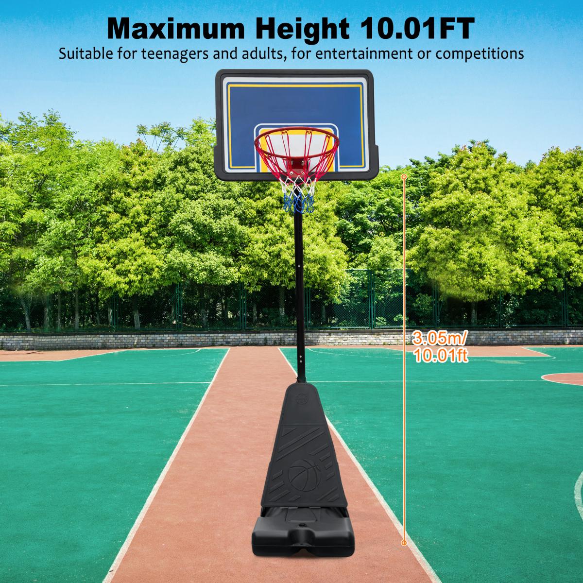 [Fahuac] Portable Basketball Hoop Height Adjustable 8-10ft - 39x26in Polycarbonate Backboard, Heavy-Duty Steel, Water/Sand Fillable Base, Indoor Outdoor.