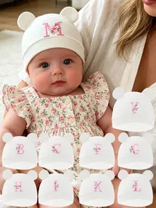 1PC Baby A-Z Letter Newborn Hospital Cap Cartoon Bear Ear Newborn Baby Hat Soft Boy Girl Hats Beanie Solid Color Cap Bonnet Newborn Photography 0-3M