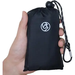 Outdoor Pocket Blanket, 55"x39"  Foldable Compact Small Picnic Blanket, Ultralight Tarp for Camping, Festival, Beach, Hiking, Backpacking, Travel, Stakes Included (Black)