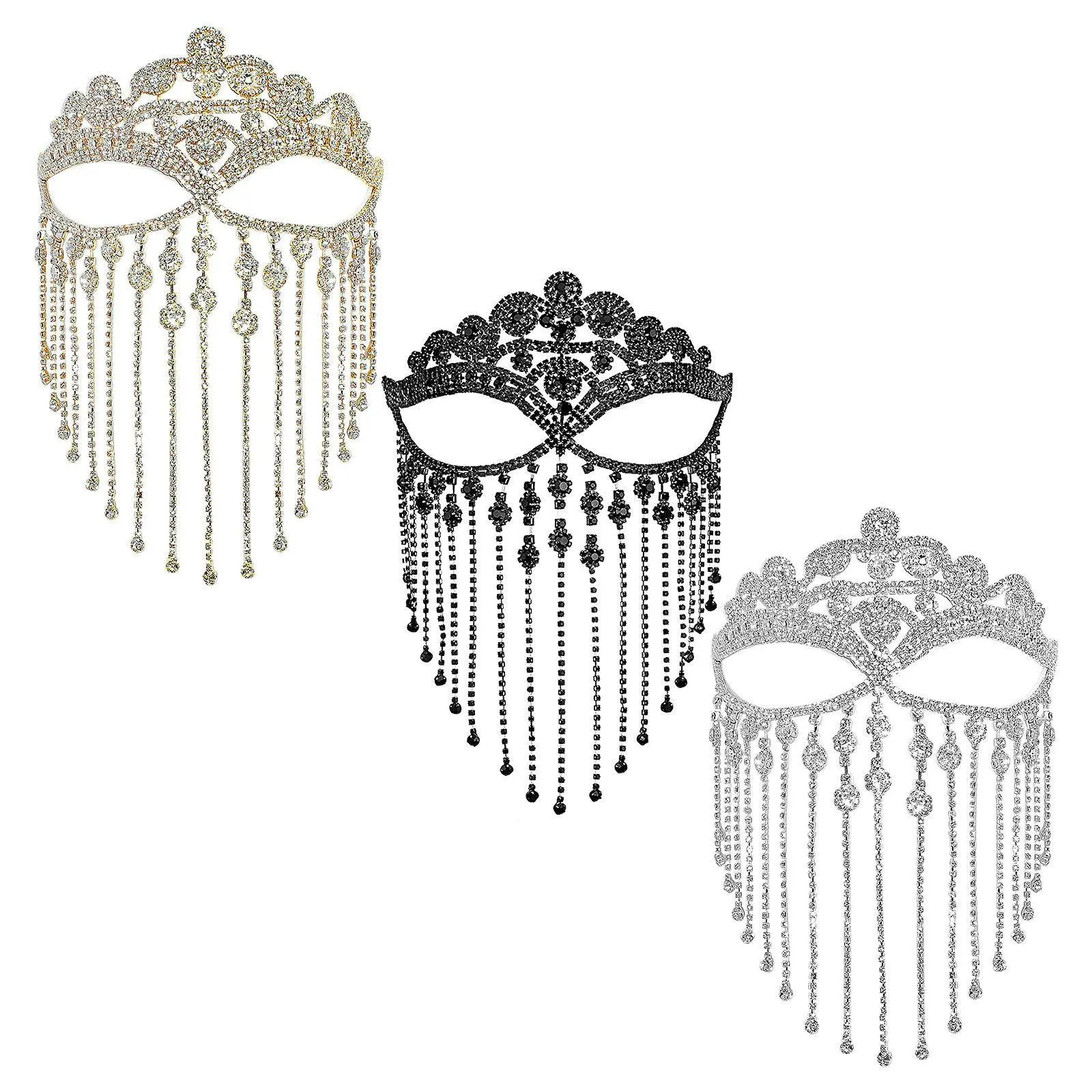 Women’s Rhinestones-Tassel Full Coverage Creative Chic Cosplay Face Veil Mask, Fashion & Clothes Accessories for Weddings, Carnival, Cosplay Face Covering Masks & Accessories, Chic Face Covering Masks & Accessories