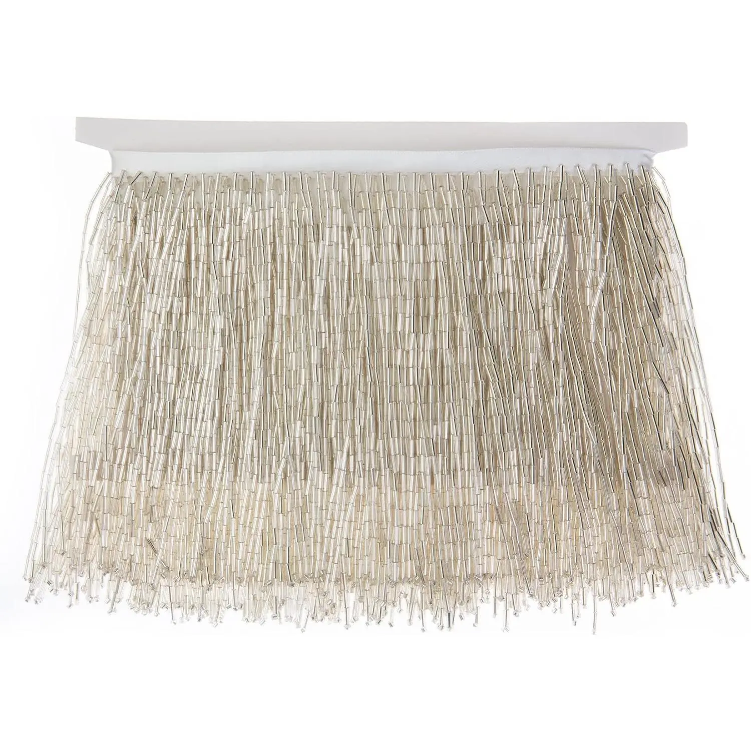 Beaded Fringe Trim Ribbon Tassel Fringe Trim 6 Inch Wide 1 Yards Long for Crafts DIY Dress Clothes Decoration Silver