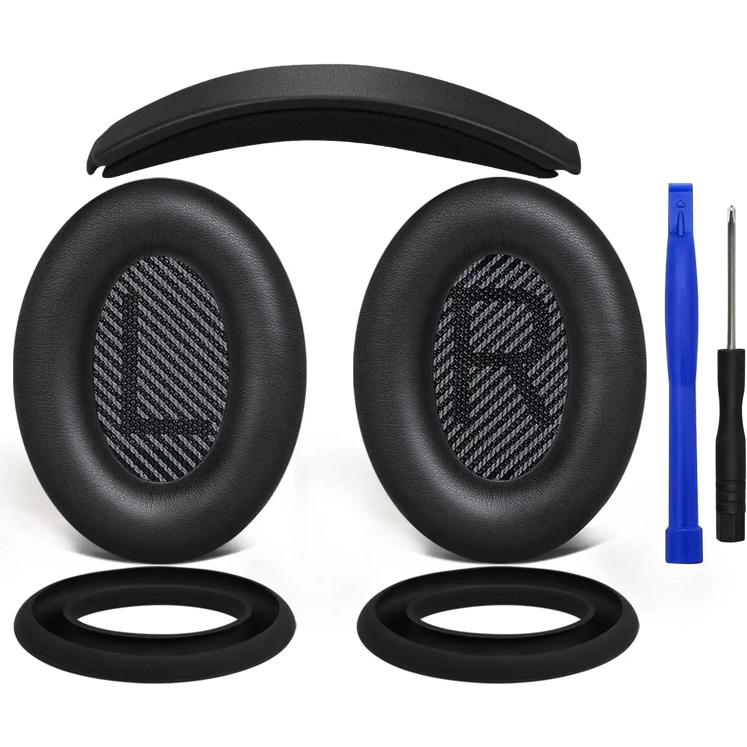Replacement Kit for Bose QC35/QC35 ii Over-Ear Headphones, Ear Pads Cushions + Headband + Silicone Sweat Cover - Black