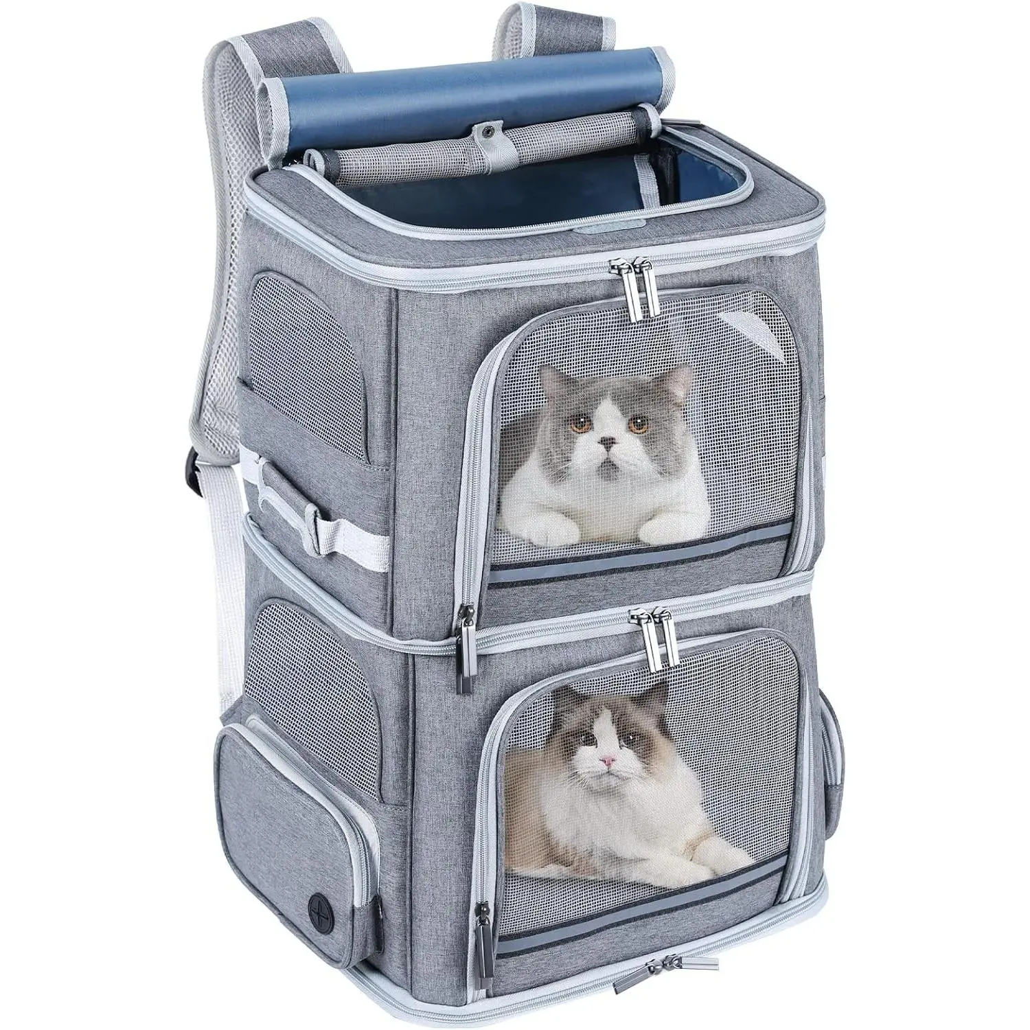 Double Compartment Pet Carrier Backpack for Dual Pets, Cat Carrier for 2 Cats, Dog Backpack Carrier for Medium Dogs, Ideal for Outdoor Traveling Strolling and Picnic