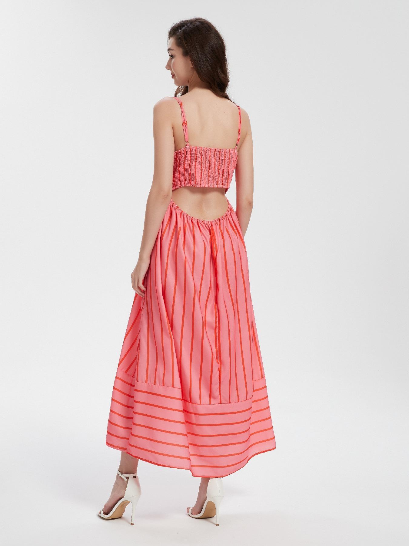 Women's Striped Print Cami Spaghetti Strap Sleeveless Dress, Fashion Casual Long Dress for Daily Outdoor Wear, Ladies Dress for Summer