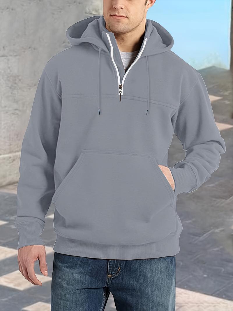 [Winter Warm Hoodie] Men's Heavyweight Hooded Sweatshirt - Winter Warm Pullover Hoodie, Casual Gym & Casual Attire, Machine Washable Solid Color Long Sleeve Hoodie for Men, Training & Outdoor Activities (Regular Fit, Autumn/Winter) - No Belt Loops/Ties