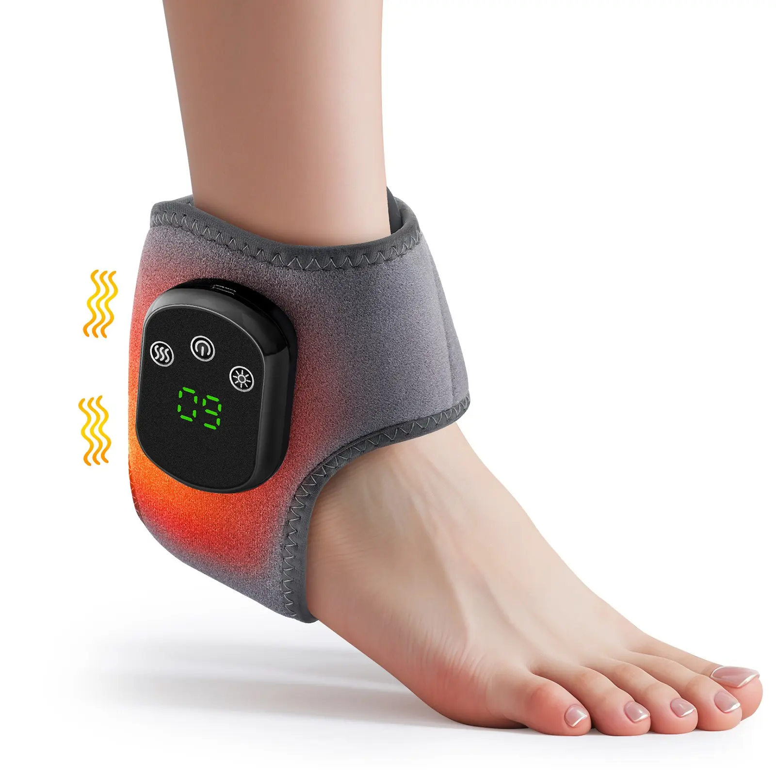 Electric Foot Massager, Heel Massage Device, 5 Heat Levels, 3 Modes, Timer, Vibration, Ankle Support, Pain Relief, Type-C Charging