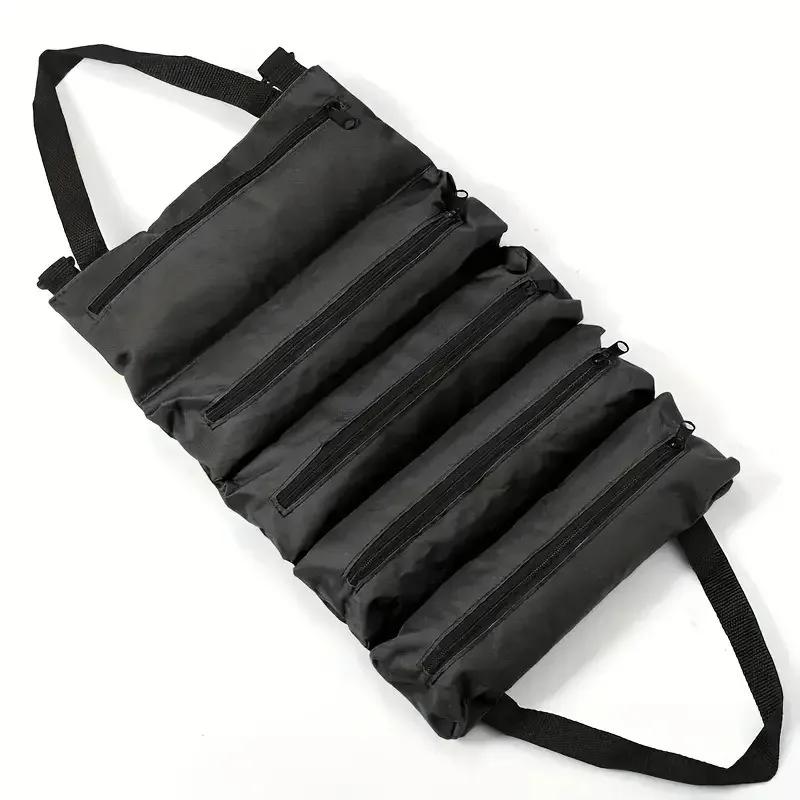 Foldable Tool Storage Bag Multiple Compartments Design with Adjustable Shoulder Strap for Auto Repair Electrician Hardware Tools