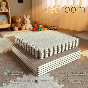 20 Piece Floor Mat Set, Linen Look Foam Mats, Square Interlocking Rugs, Washable Thick Pads, Minimalist Style, Small Rug