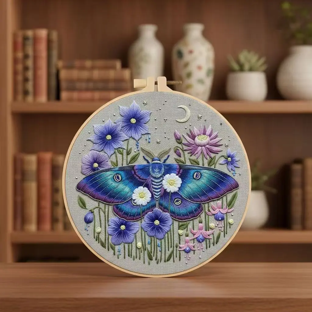 Beginner Cross Stitch Kit, Elegant Star Moon Butterfly Design, Star Pattern Embroidery, Chic Embroidery, Stylish Embroidery, DIY Embroidery Set with Cotton Fabric, Thread, Needle, Instruction Manual, Cross Stitch Supplies