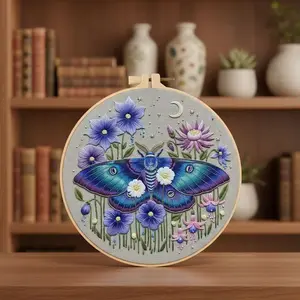 Beginner Cross Stitch Kit, Elegant Star Moon Butterfly Design, Star Pattern Embroidery, Chic Embroidery, DIY Embroidery Set with Cotton Fabric, Thread, Needle, Instruction Manual