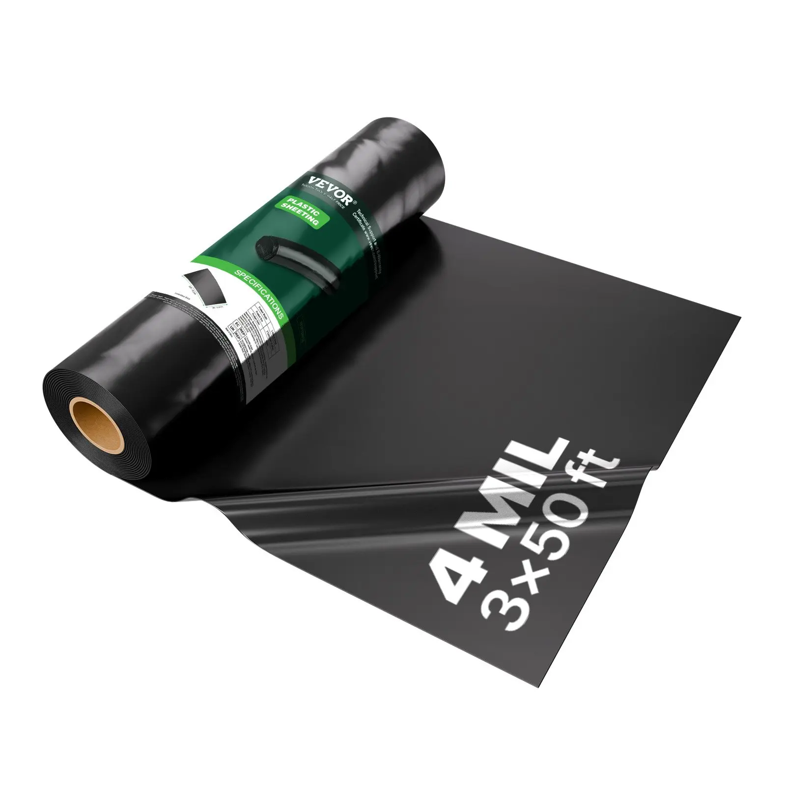 【DealsForYouDays】VEVOR 3FTx 50FT Plastic Sheeting Heavy Duty, 4 Mil Thick Plastic Sheeting Roll, Plastic Drop Cloth Painters Tarp, Polyethylene Covering for Crawl Space Vapor Barrier, Multi-Purpose, Black
