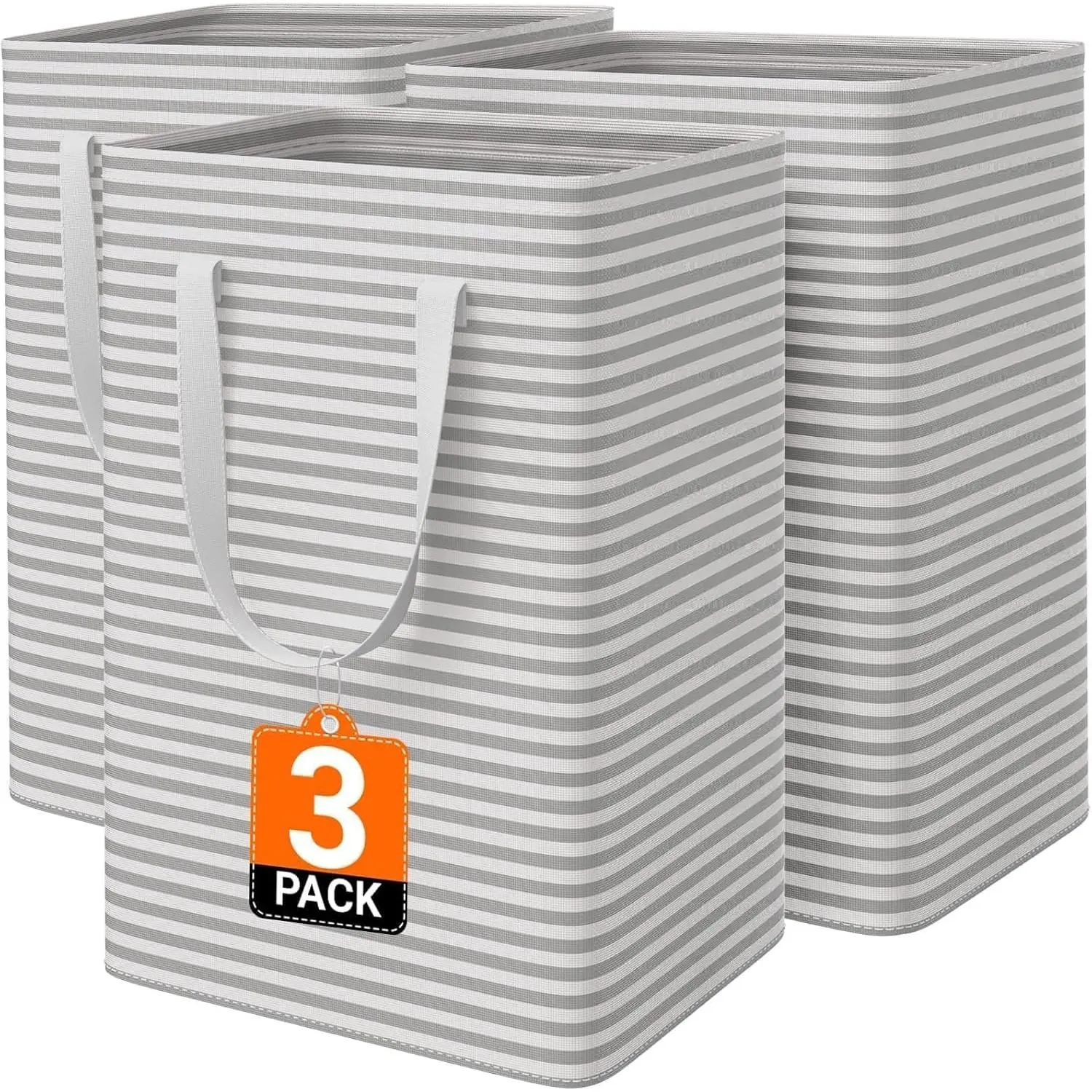 3 Pack Laundry Basket 75L Each,  & Freestanding Large Laundry Hamper, Collapsible Clothes Hampers with Easy Carry Handles in Bedroom Bathroom, College Dorm(225L , Gray)