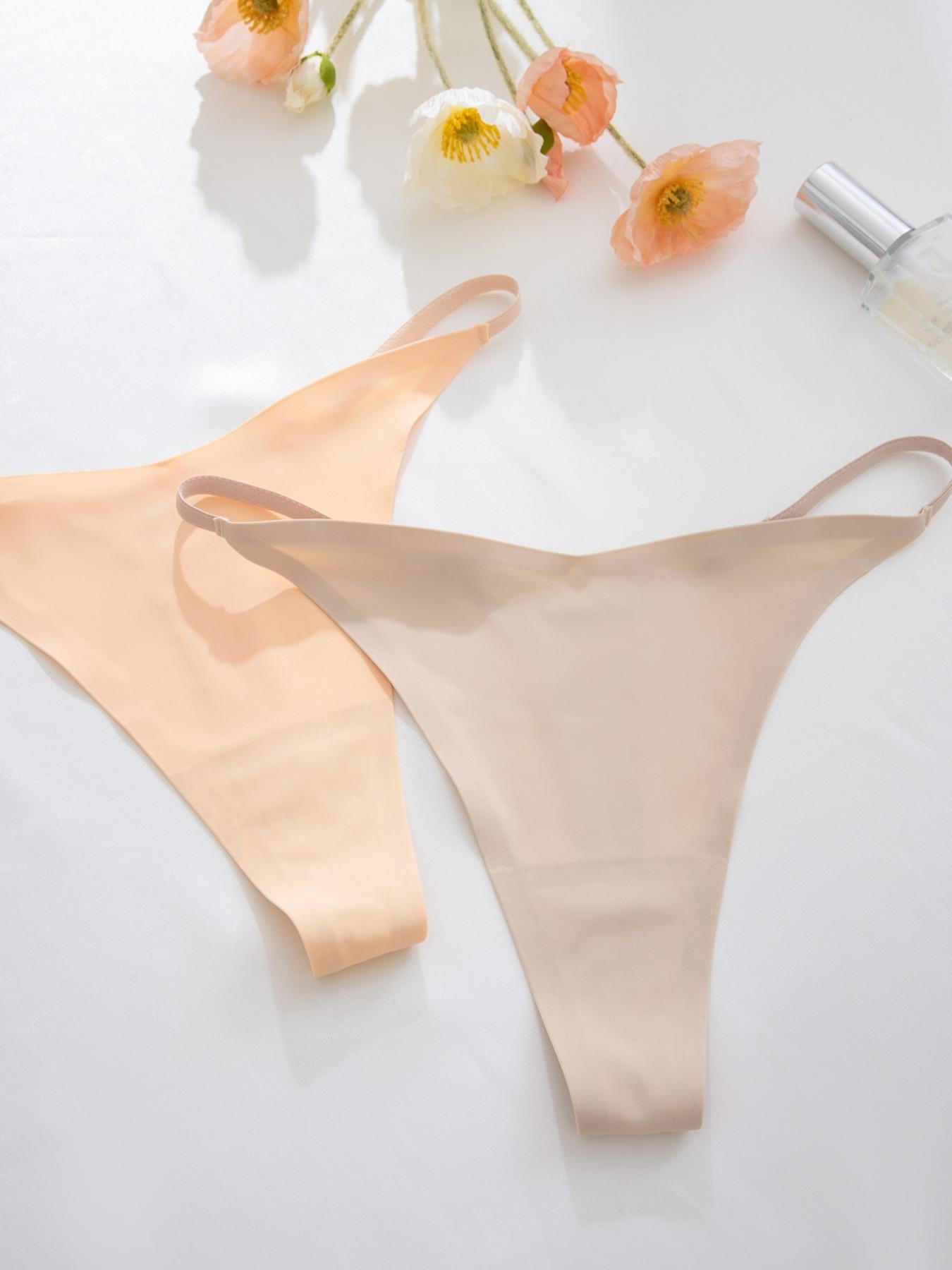 Women's Solid Seamless Thong Panties, 7/12 Counts Soft Comfy Breathable Drop Waist Knicker for Daily Wear, Women's Underwear for All Seasons